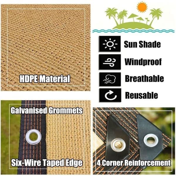 3x4m Solsejl, 90% UV-blokerende, Åndbart Net, Termisk Isolering & Solbeskyttelse – Beige