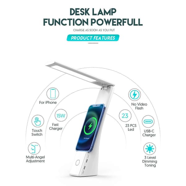 Multifunksjonell Skrivebordslampe Trådløs Lader for Android-telefon - Øyevennlig 3 Lysmoduser Sammenleggbar Svart