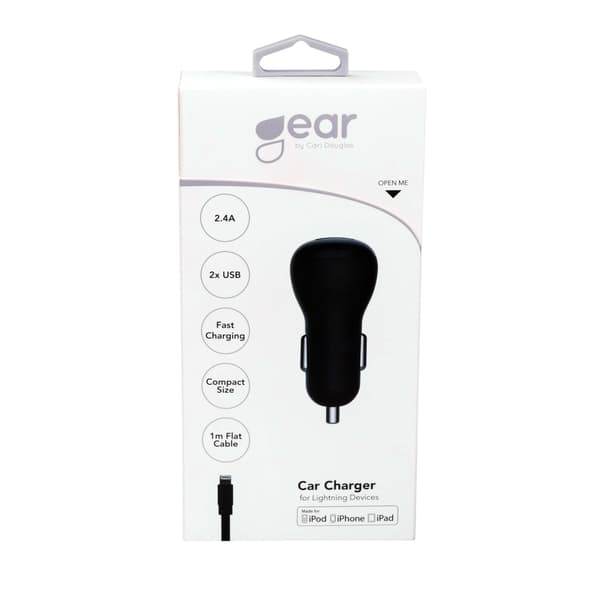 Oplader 12-24V 2xUSB 2.4A Sort Lightning Kabel fladt 1m MFI Black 72