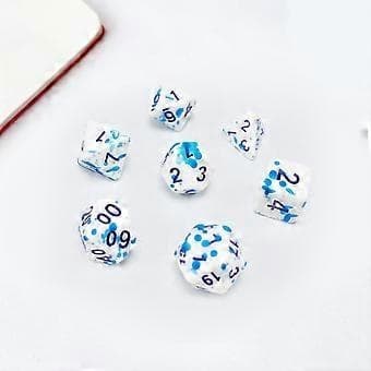 7 farveskiftende terninger D4 D6 D8 D10 D12 D20 akryl rollespil fest (blå prik)