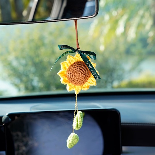 Tillbehör för backspegel, virkad enkellagers solros, handvävd blomma för backspegel, Solros2