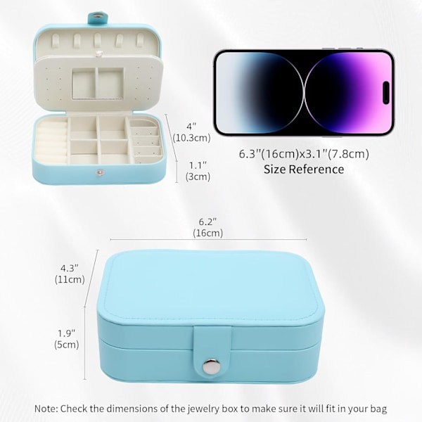 Blå Rese Smyckeskrin med Spegel, PU Läder Liten Smyckesorganisatör, Portabel Mini Resefodral Display Förvaringslådor Blue