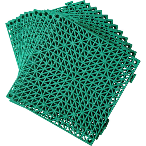12-pack Modulära Sammanlänkande Dynor 29,5 x 29,5 cm Gummimatta Golvplattor Dränering (Grön) Green