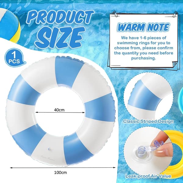 Badering Pool Float, Oppustelig Voksen Badering, Retro Stribet PVC Oppustelig Pool Float, til Strandferier og Poolfester