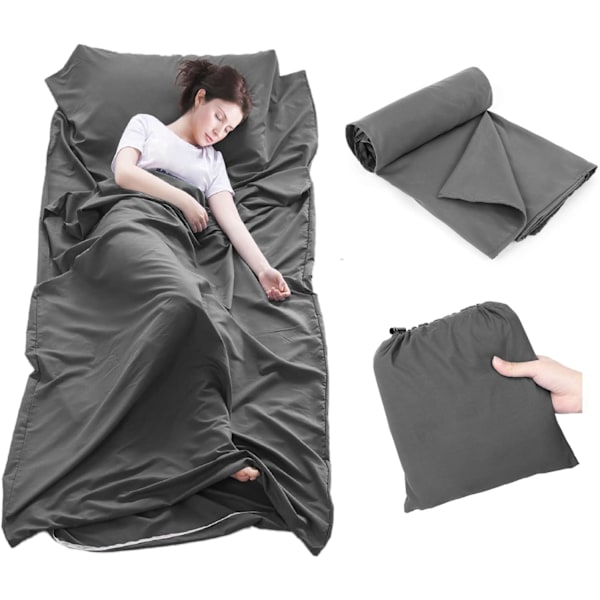 Lakan Reselakan Sovsäckslakan, 75 x 210 cm Portabelt Polyester Sovsäckslakan för Resor Vandrarhem, Grå Original Gray 75*210cm