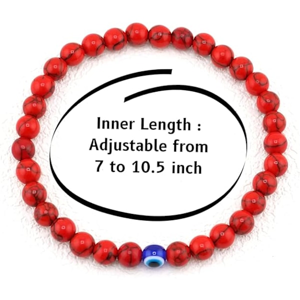Onda ögat armband naturlig stretch justerbar 6mm pärlarmband för män-A07 Röd Turkos Red Turquoise
