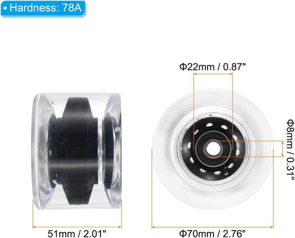 78A Longboard Hjul, med ABEC-9 Lejer, Bløde Cruiser Hjul, til Skateboards Hjul, PU Materiale, Sort