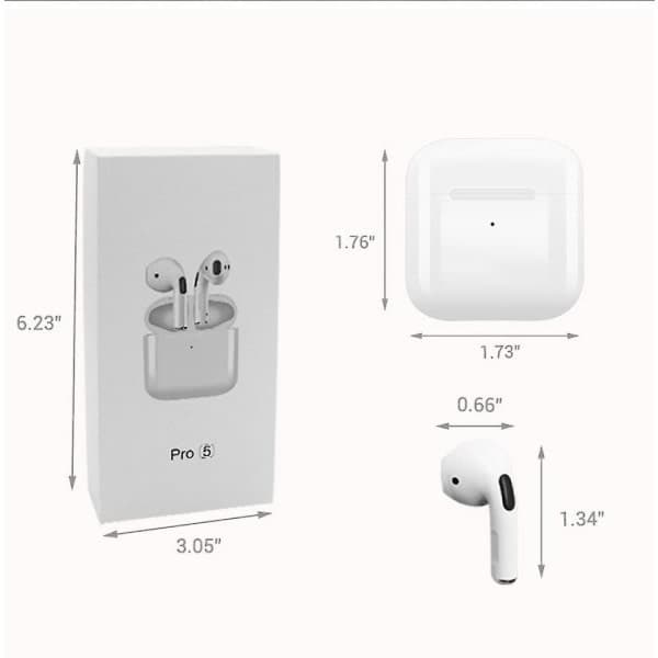 Pro 5 iPhone og Android-kompatible Bluetooth-hovedtelefoner, trådløse Bluetooth-hovedtelefoner, lette at bære, hvide