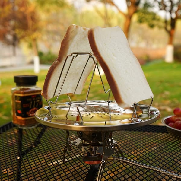 Bærbar brødrister i rustfrit stål til camping, sammenklappelig brødholder til komfur
