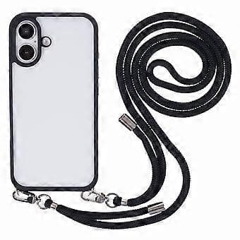 Etui til iPhone 16 TPU+PC Krystalklar Bagside med Snor (Stil B)