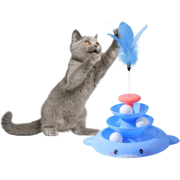 Leksak för Innekatter Interaktiv Rullbana Torn Skivspel Boll Ingen Topp Retleksak -Lila-utan fjädrar No Toy