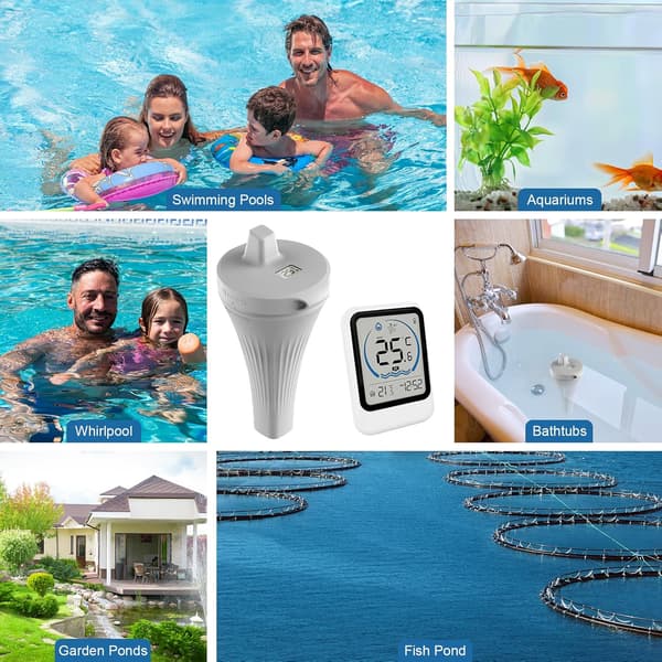 Termometer för pool, vattentät trådlös pooltermometer, trådlös flytande pooltermometer, för akvarier