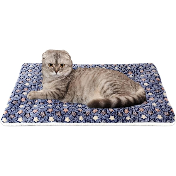 Kattbädd Hundbur Kudde Ultra Mjuk Djurbädd med Sött Stjärntryck Tvättbar Burmatta 35,5 x 44,5 cm Mörkblå