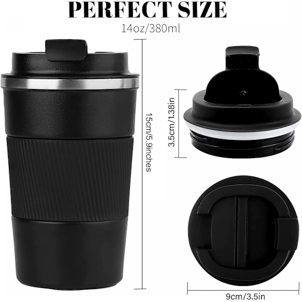 Isolerad Resemugg Spillfri Läcksäker Bärbar Rostfritt Stål för Camping (Svart, 414 ml) Black