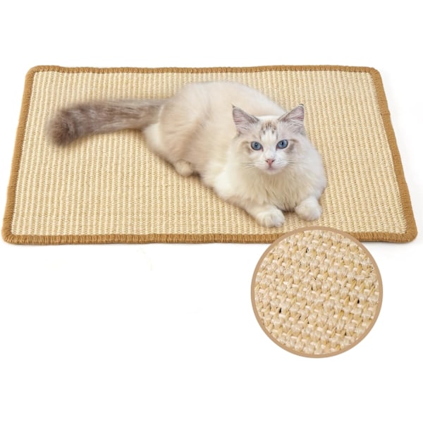 Klösmatta för katter, 60 x 40 cm, Naturlig Sisal, för Horisontella Golv, Skyddar Soffor och Mattor (Ingen Tejp)
