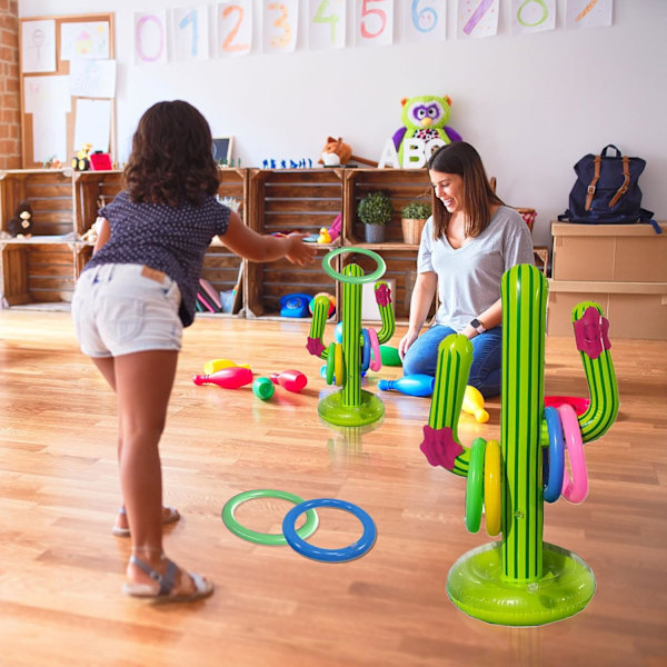 St Inflatable Cactus Spelset med, Inflatable Cactus Ringkast Spel, Pool Float Cactus Ring Leksak, Inflatable Pool Leksaker, Utomhus Pool Spel Hawaii Party