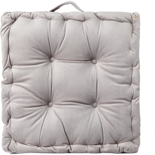 Golvkudde, Fyrkantig Enfärgad Sammets Sittdyna med Handtag Tjockare Kudde (15\" x15\" x3.15\", Ljusgrå) Light Grey