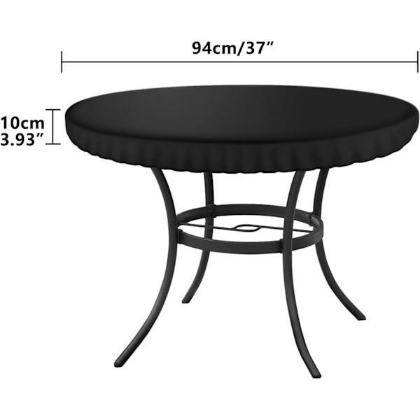 Diameter 94cm Svart Trädgårdsbordsskydd Runt, Skydd för Uteplatsbordsskiva, Anpassat Runt Utomhus- och Inomhusbruk, Vattentätt Bordsskydd 92*10cm
