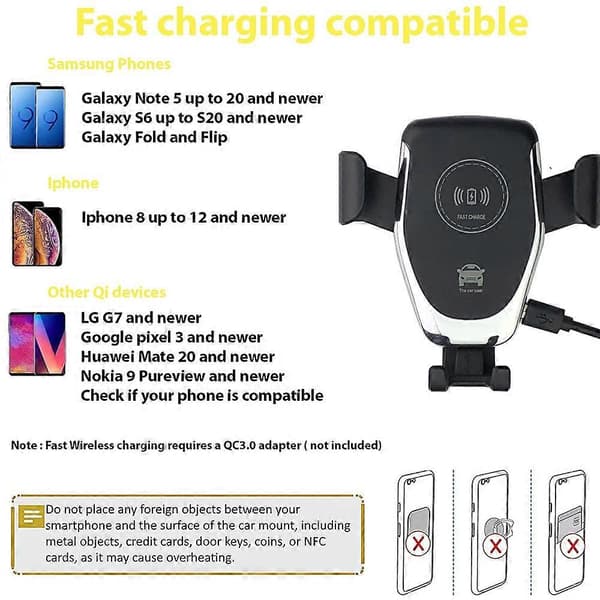 Bil Luftventil Sensor Telefonholder, Automatisk Fastspænding, Trådløs Oplader, Universal