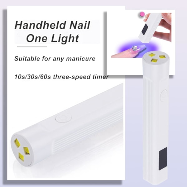 Mini UV Nagellampa med 3 Tidsinställningar, Uppladdningsbar med USB-port, med LED-display, Portabel, för Snabb Torkning och Hemmamanikyr (Vit) White