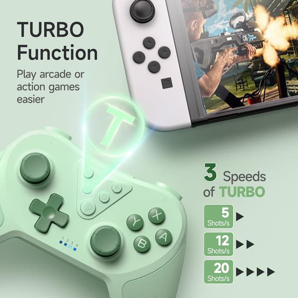Programmerbar trådløs Bluetooth-kontroller Joystick Gamepad for Switch/Switch Lite/Switch OLED, Oppladbar kontroller PC, Vekke-funksjon, Grønn Green