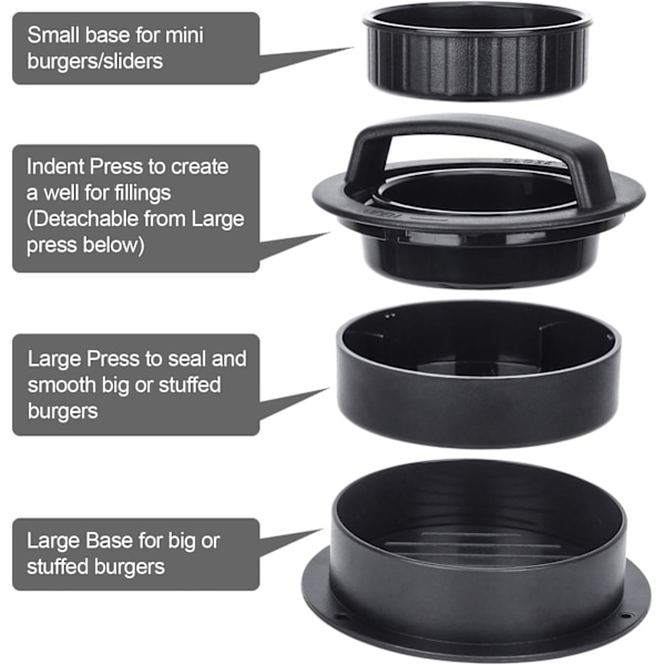 Hamburgarepress, Hamburgarepress Patty Maker, 3 i 1 Fylld Hamburgare Press Patty Maker, Patty Press för Fyllda Hamburgare, Sliders