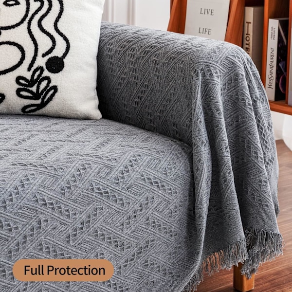 Sektionssofföverdrag, Sofföverdrag för 3-sits soffa, Geometriskt Jacquardtyg Sofföverdrag (X-Large, 180x300 cm, Mörkgrå)