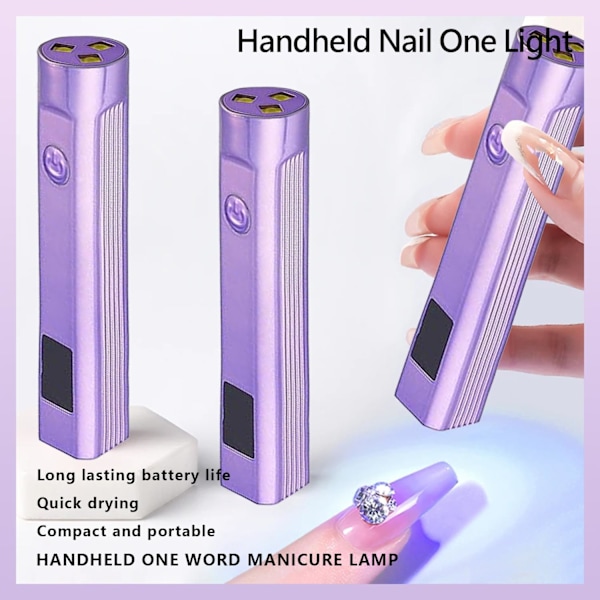 Mini UV Nagellampa med 3 Tidsinställningar, Uppladdningsbar med USB-port, med LED-display, Portabel, för Snabb Torkning och Hemmamanikyr (Lila) Colorful Purple