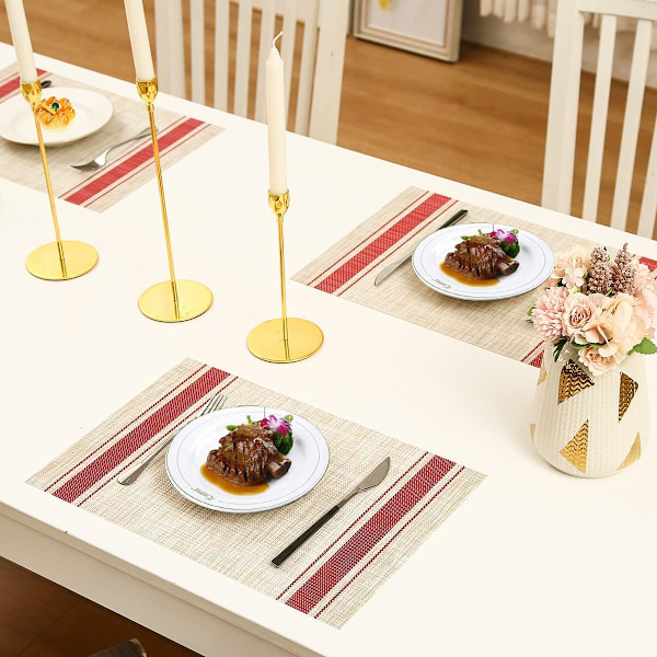 3 st Röda Värmebeständiga, fläckbeständiga, halkfria vävda vinylisolerade bordstabletter, tvättbara hållbara eleganta bordsunderlägg red