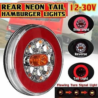 Runde LED 4-i-1 Lastbil Baglygter 12-24V Dynamiske Baglygter Baklys Bagbremselys Stoplys Til