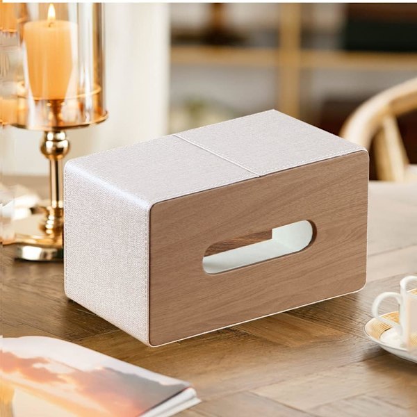 Tissueboxöverdrag i Stora Storlekar, Rektangulär Tissueboxhållare i PU-läder, Servettdispenser, Dekorativ Hållare - Romersk Vit