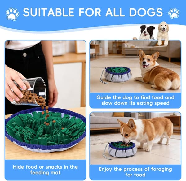 Snusemåtte til hunde - Interaktiv langsom foderautomat, skridsikker og vaskbar legemåtte 48×48 cm til små og store hunde