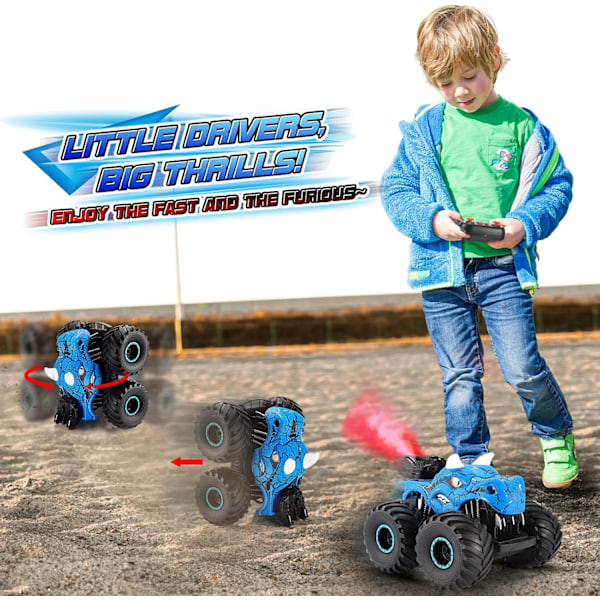 Dinosaurie Fjärrkontrollbilar för Barn, Leksaker för Barn Ålder 3 4 5 6 7 8 År Gammal Pojke Monstertruck 3-9 Pojkar Födelsedagspresenter Utomhusbil, Blå