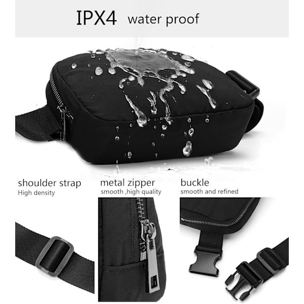 Midjeväska Crossbody Väskor Magväska för Löpning Vandring Resor Träning Justerbar Rem för Kvinnor - Svart black