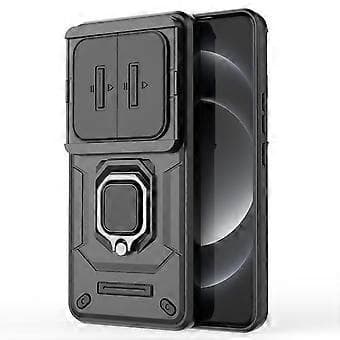 Etui til Xiaomi 14 Ultra PC+TPU med stativ og skydelåg til linse - Sort (Sort)