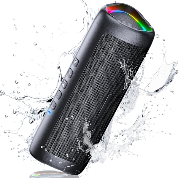 Bluetooth-högtalare, portabel, med RGB-ljus, högre volym, basförstärkning, IPX5 vattentät, 24 timmars speltid, 30 meters räckvidd