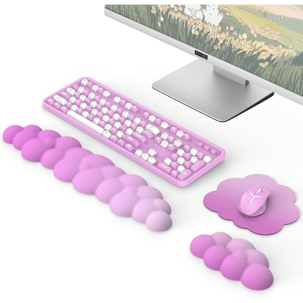 Ergonomiskt Moln Tangentbords handledsstöd med Mus handledsstöd, Slitstarkt Polyester Moln Armstöd Handledsskydd, Rosröd Rose Red