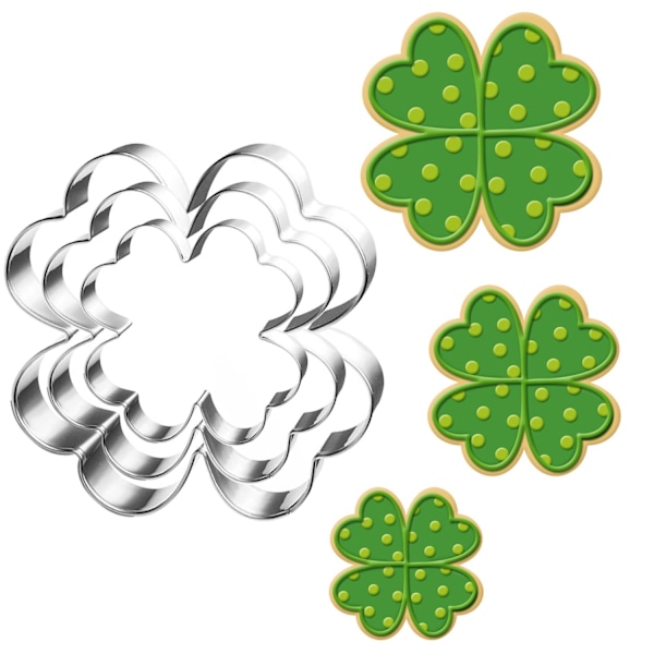 4-klöver Kakform Set - Storlek 4 cm + 5,7 cm + 7,5 cm, 3 Delar - Kakformar för St. Patrick's Day Vårfestdekorationer