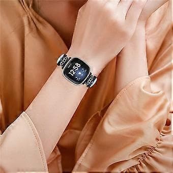 Kompatibel med Fitbit Versa 3 / Versa 4 / Sense / Sense 2 sort spænde urrem ægte læderrem (blå)