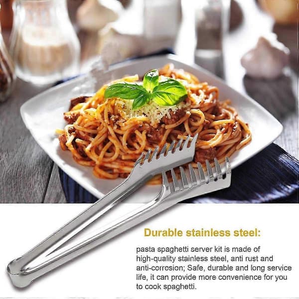 2 stk. Spaghetti Server Sæt i Rustfrit Stål, Spaghetti Pasta Tang i Rustfrit Stål, Pasta Ske Server Gaffel js