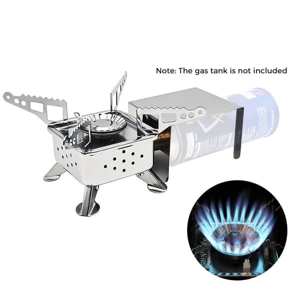 Bærbar Mini Gas Campingovn, Rustfrit Stål, Sammenfoldelig, med Piezo Tænding