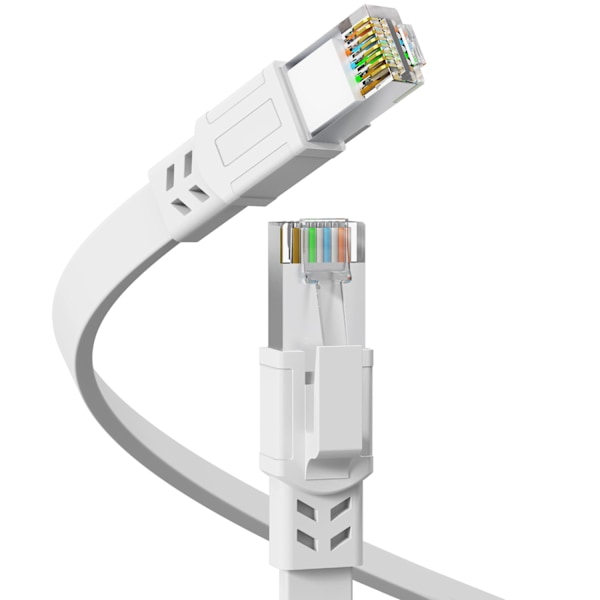 1 st Utomhus Inomhus Cat8 Kabel 5M, 40Gbps 2000MHz Kraftig Hög Hastighet, RJ45 Platt Internet Patchkabel, UV-Säker och Vindtät Vit 5M