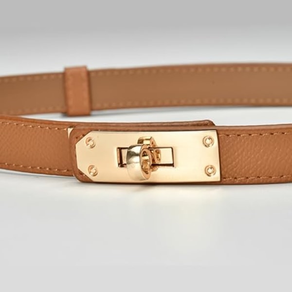 Dam Skinny Läderbälte Klassisk Legering Vridlås Dam Justerbart Läderbälte Smalt Tunt Midjebälte Midjeband Dekorativt Bälte - karamell caramel