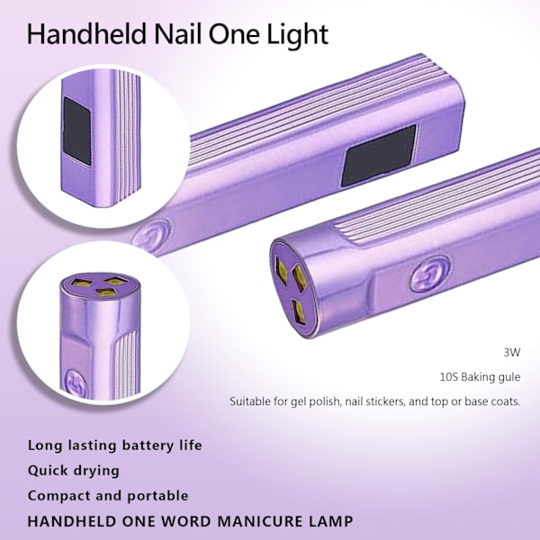 Mini UV Nagellampa med 3 Tidsinställningar, Uppladdningsbar med USB-port, med LED-display, Portabel, för Snabb Torkning och Hemmamanikyr (Lila) Colorful Purple