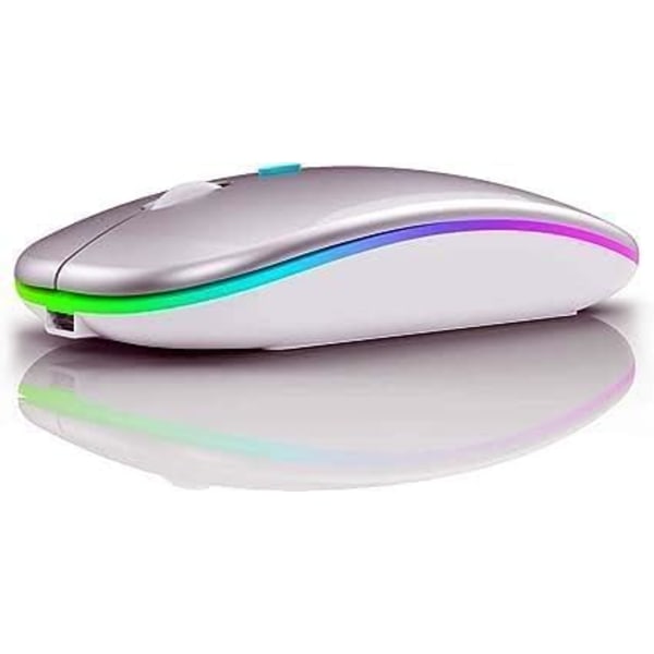 Trådlös Ultratunn Tyst USB Uppladdningsbar LED-mus, Uppladdningsbar Bluetooth-mus med USB Nano-mottagare (Silver)