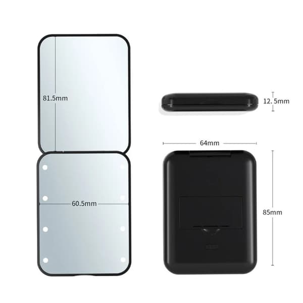 Dobbeltsidet makeup-spejl LED - lys foldbart 2X forstørrelsesspejl Black black