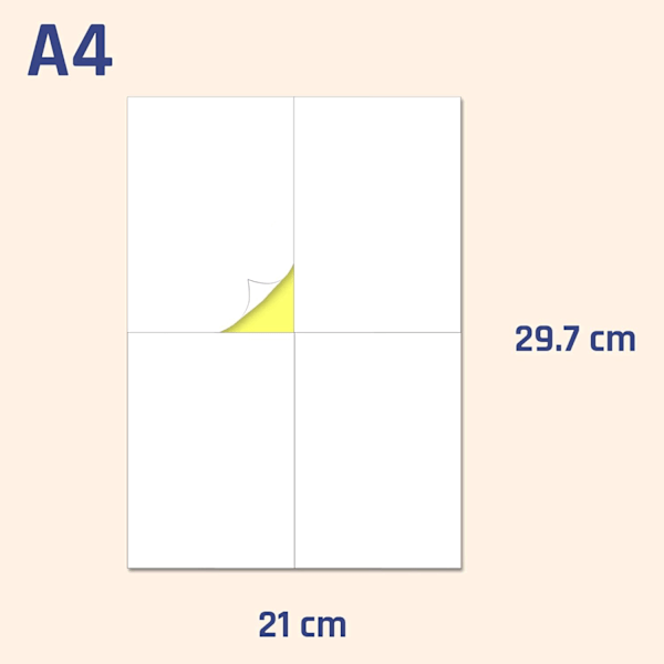 25 ark - Stora självhäftande etiketter vita A4, för lådor/porto/frakt - 4 per ark, 148,5 x 105 mm (A6)