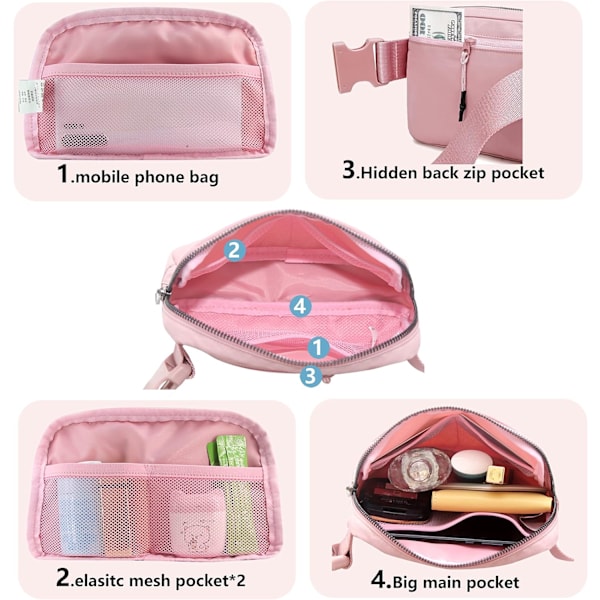 Midjeväska Crossbody Väskor Magväska för Löpning Vandring Resor Träning Justerbar Rem för Kvinnor - rosa pink