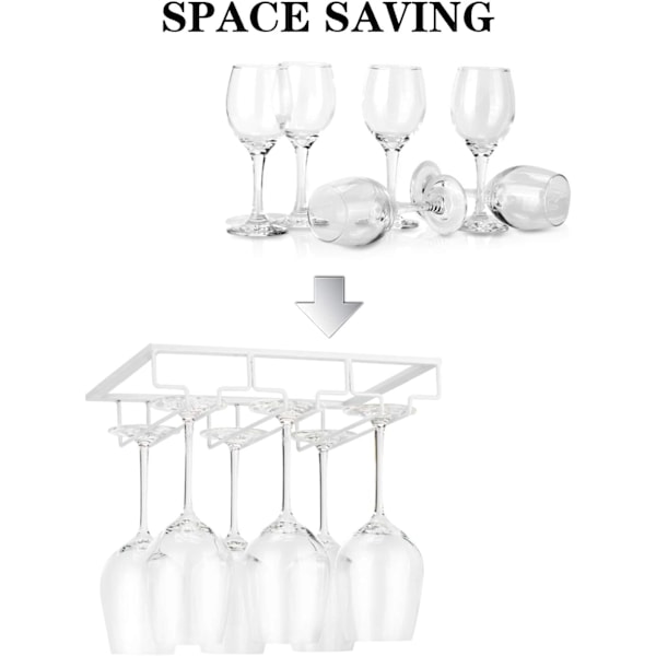 Vinglasställ - Vinglashållare för under skåp, förvaring av glas, hängare i metall, organizer, 3 rader, 1-pack, vit White