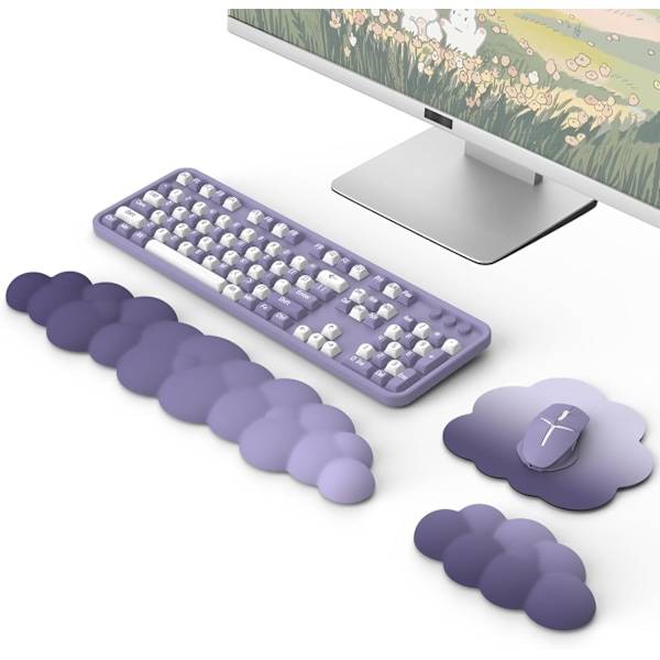 Ergonomiskt Moln Tangentbords handledsstöd med Mus handledsstöd, Slitstarkt Polyester Moln Armstöd Handledsskydd, Lila Purple